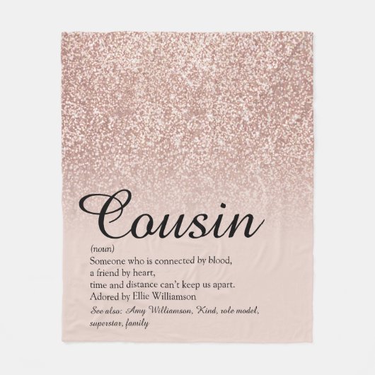 Cousin Definition Script Rose Gold Glitzer Fleecedecke (Vorderseite)