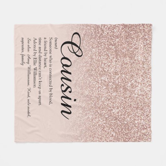 Cousin Definition Script Rose Gold Glitzer Fleecedecke (Vorderseite (Horizontal))