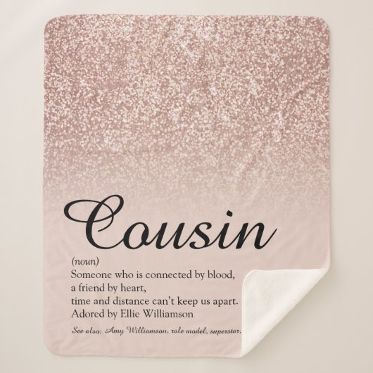 Cousin Definition Script Rose Gold Glitzer Sherpadecke (Vorderseite)