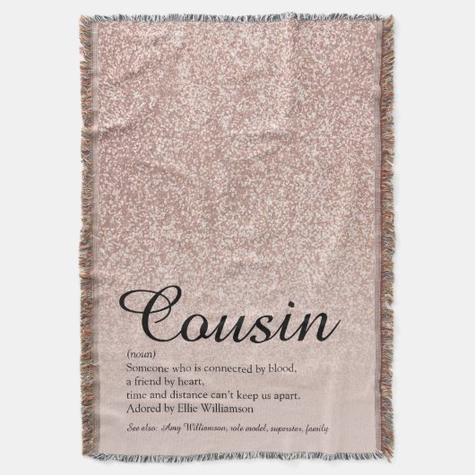 Cousin-Definition Script Roségold Glitter Decke (Vorderseite Vertikal)