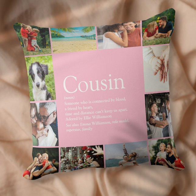 Cousin Definition Sprichwort Foto Rosa Groß Kissen (Cousin Definition Saying Photo Pink Large Throw Pillow)
