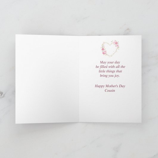 Cousin der Mutter Rosa Blume Herz Karte (Innenseite)