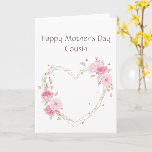 Cousin der Mutter Rosa Blume Herz Karte (Gelbe Blume)
