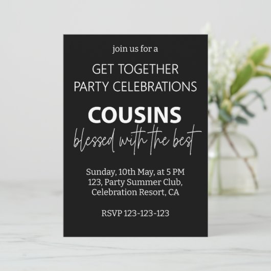Cousin, die mit dem besten Wiedersehen-Party der F Einladung (Stehend Vorderseite)