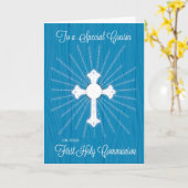 Cousin First Communitycross und Rays on Blue Wood Karte (Gelbe Blume)