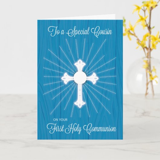 Cousin First Communitycross und Rays on Blue Wood Karte (Gelbe Blume)