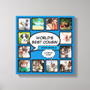 Cousin-Foto-Collage Blau Comic-Book-Spaß Leinwanddruck