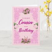 Cousin Geburtstag mit rosa Rosenkarte Karte (Gelbe Blume)