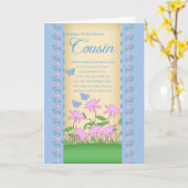 Cousin Geburtstagskarte Blume und Schmetterlinge Karte (Gelbe Blume)