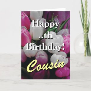 Cousin Geburtstagskarte   Pink Tulpe Blume Karte
