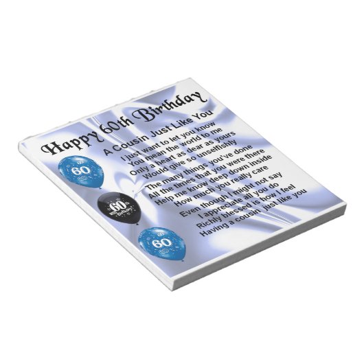 Cousin Gedicht 60. Geburtstag Notizblock (angewinkelt)