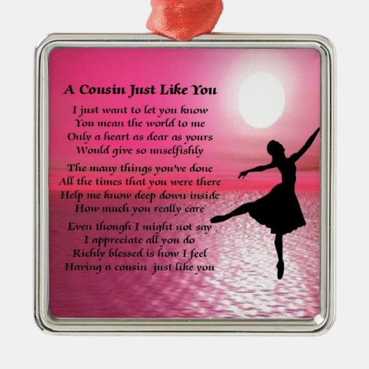 Cousin-Gedicht - Ballerina Silbernes Ornament (Vorne)