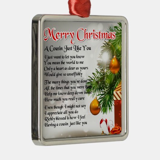Cousin-Gedicht - Weihnachtsentwurf Silbernes Ornament (Rechts)