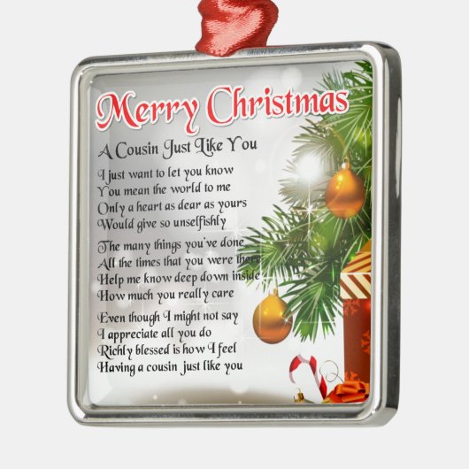 Cousin-Gedicht - Weihnachtsentwurf Silbernes Ornament (Links)