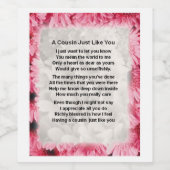 Cousin Gedicht Weinflaschen Etikett - Rosa Blüte (Einzelnes Label)