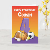 Cousin Girl 4. Geburtstagssportbälle Karte (Gelbe Blume)