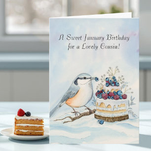 Cousin Glücklicher Januar-Geburtstag Rotbrustvogel Karte