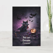Cousin Happy Halloween Vampire Kitty Funny Karte (Vorderseite)