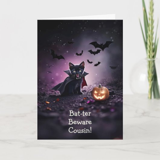 Cousin Happy Halloween Vampire Kitty Funny Karte (Vorderseite)