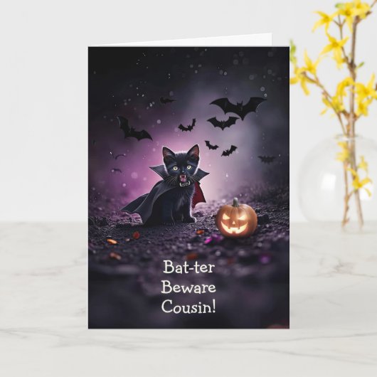 Cousin Happy Halloween Vampire Kitty Funny Karte (Gelbe Blume)