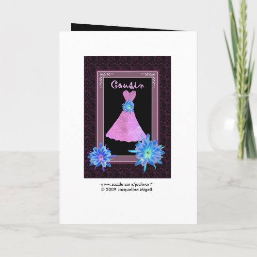 COUSIN Junior Bridesmaid - Lila Grün und Blume Einladung (Rückseite)