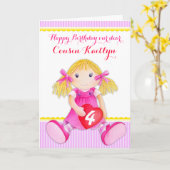 Cousin rag doll art age 4 birthday card karte (Gelbe Blume)
