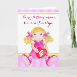 Cousin rag doll art age 4 birthday card karte