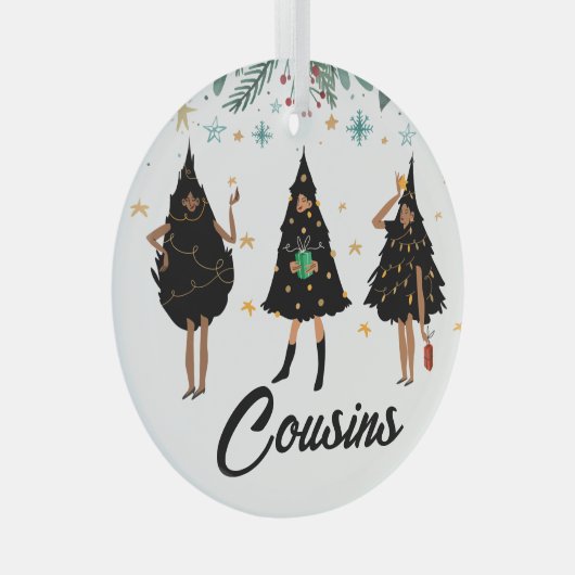 Cousin! Schwarze Frauen, Schwarzes Weihnachtsbaumg Ornament Aus Glas (Vorderseite Rechts)