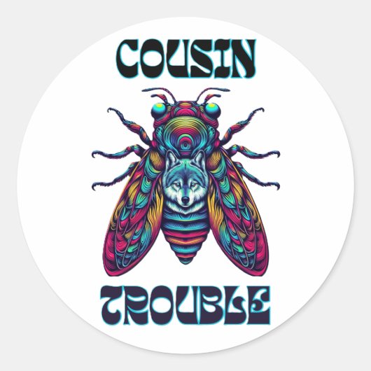 Cousin Trouble Cidada & Wolf Runder Aufkleber (Vorderseite)