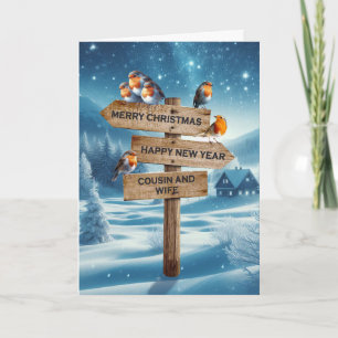 Cousin und seine Ehefrau Weihnachtsrobaten auf ein Feiertagskarte