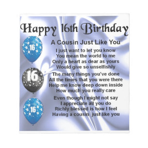 Cousingedicht 16. Geburtstag - Blau Notizblock
