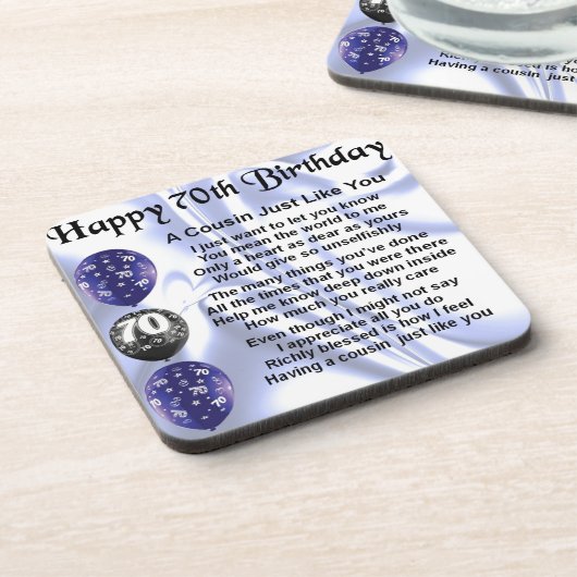 Cousingedicht 70. Geburtstag Getränkeuntersetzer (Linke Seite)