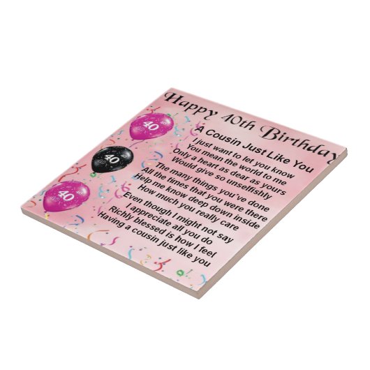 Cousingedicht - Rosa - 40. Geburtstag Fliese (Seite)