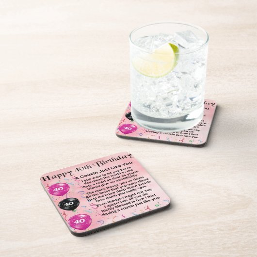Cousingedicht - Rosa - 40. Geburtstag Untersetzer (Rechte Seite)