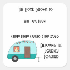 Cousins Camp Retro Camper Buchzeichen Quadratischer Aufkleber