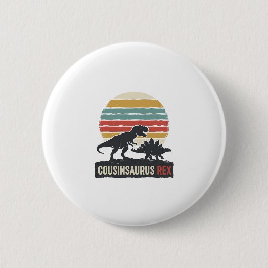 Cousinsaurus Rex Lustiges Dinosaurier Vintage-Shir Button (Vorderseite)