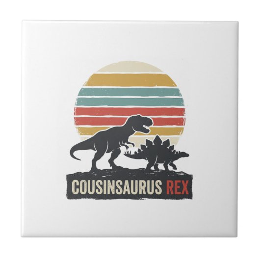 Cousinsaurus Rex Lustiges Dinosaurier Vintage-Shir Fliese (Vorderseite)