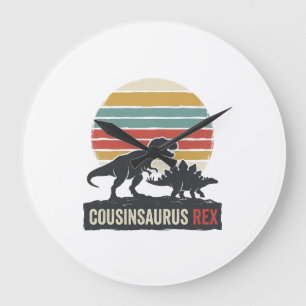 Cousinsaurus Rex Lustiges Dinosaurier Vintage-Shir Große Wanduhr