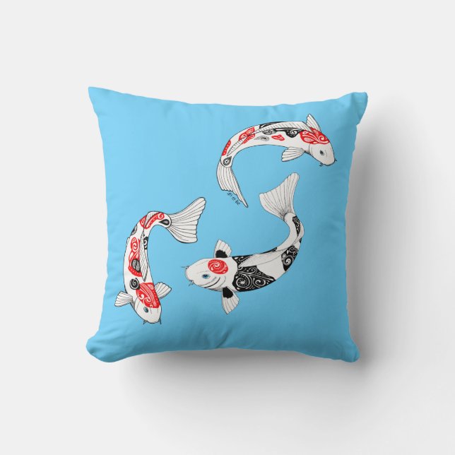 Coussin bleu 3 Kois Pillow blue 3 kois Kissen (Vorderseite)