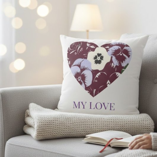 Coussin Décoratif Cœur de Violettes "MY LOVE" Kissen