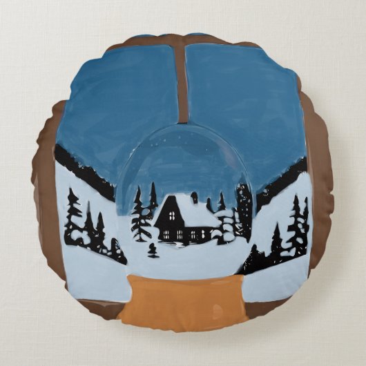 Coussin Rond Décoratif Hivernal - Boule à Neige Rundes Kissen (Vorderseite)