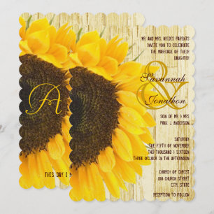 Coutry Chic Barn Wood Sunflower Wedding Einladung