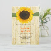 Coutry Chic Barn Wood Sunflower Wedding Einladung (Stehend Vorderseite)
