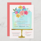 Couture Cake Bridal Dusche Einladung - blau (Vorne/Hinten)