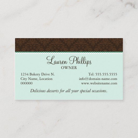 Couture Cupcake and Damask Bakery Visitenkarte (Rückseite)