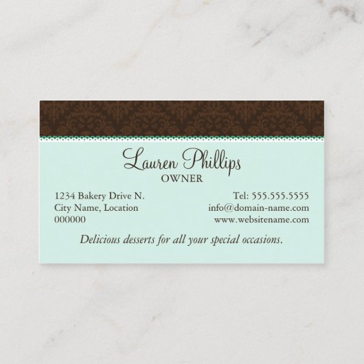 Couture Cupcake and Damask Bakery Visitenkarte (Rückseite)