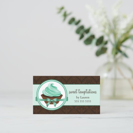 Couture Cupcake and Damask Bakery Visitenkarte (Stehend Vorderseite)