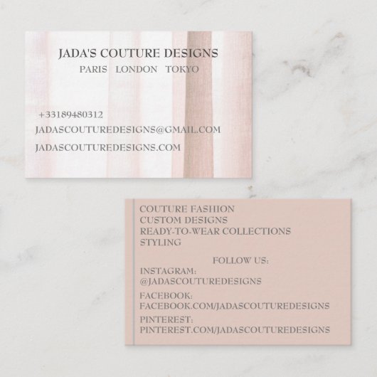 Couture der hellbraunen Stoffdesignermode Visitenkarte (Vorne/Hinten)