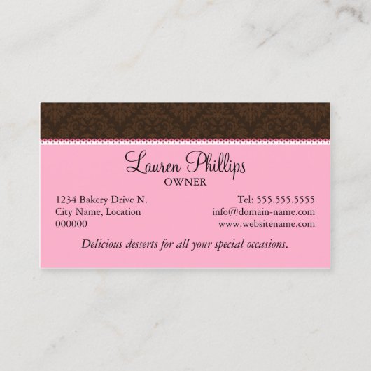 Couture-Kuchen-Bäckerei Visitenkarte (Rückseite)