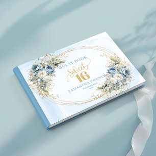 Couture Staubblau Gold Sweet Sixteen Gästebuch